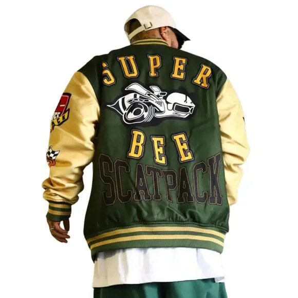 Reason x Dodge Scatpack Varsity Jacket Men Large Green Khaki Letterman Bomber - Picture 13 of 15